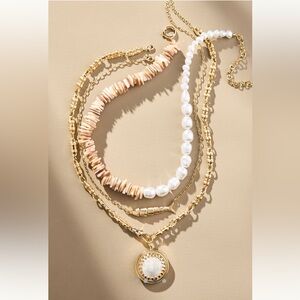 Anthropologie Gold and Pearl Necklace Trio